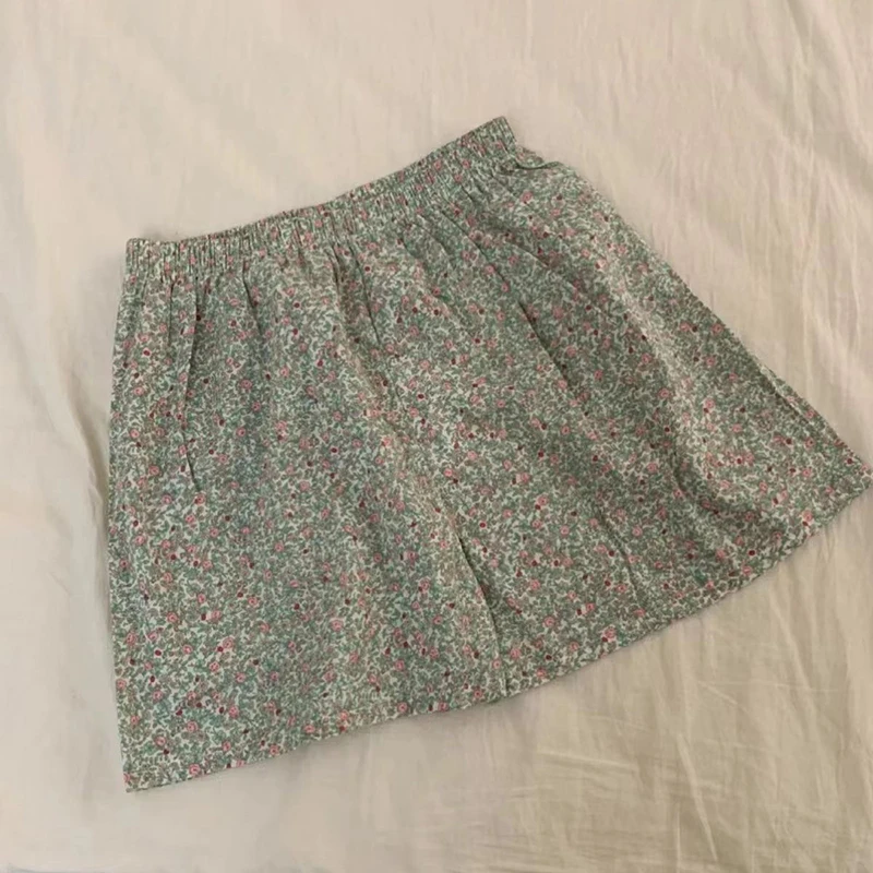 Korean Style Sexy Cute Little Emerald Flower Vest Women's Home Clothes With Chest Cushion Comfortable Cotton Pajamas Set