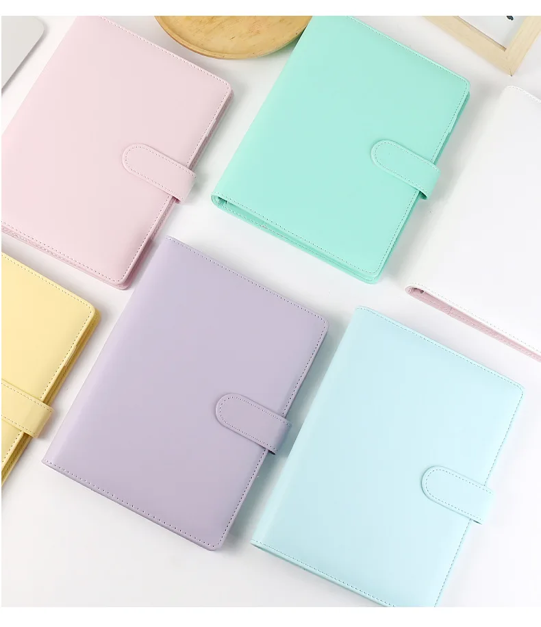 A5 Macaroon Color PU Leather DIY Binder Photocards Collect Book Diary Agenda Planner DIY Cover Album Stationery
