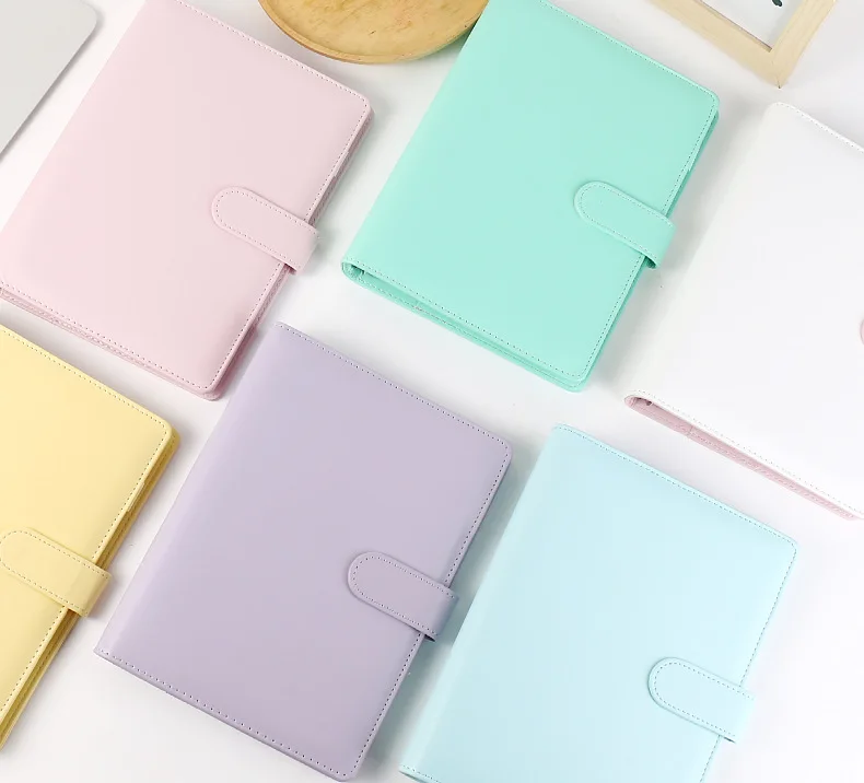 A5 Macaroon Color PU Leather DIY Binder Photocards Collect Book Diary Agenda Planner DIY Cover Album Stationery