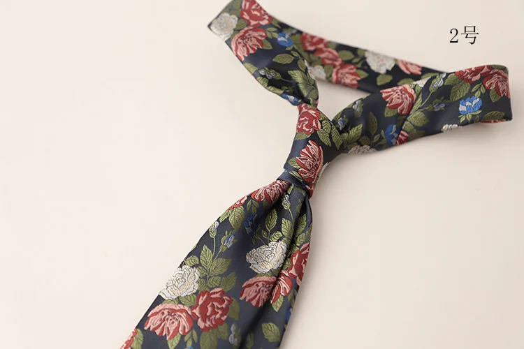 2024 New Design Green Brown Neckties 8cm Men Polyester Flower Neck Tie Young College Student Daily Wear Shirt Accessories Cravat