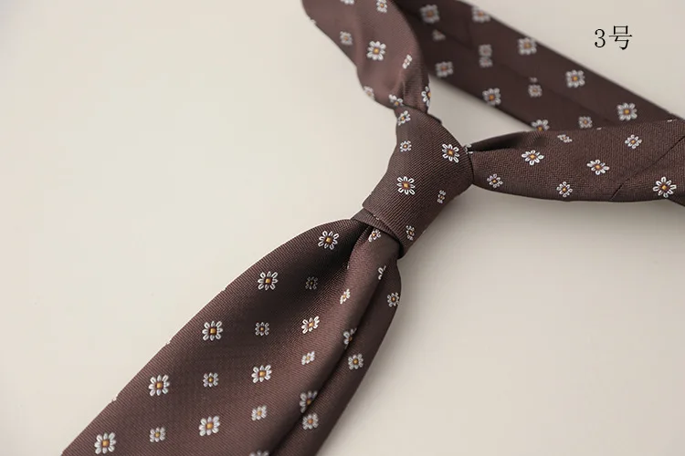 2024 New Design Green Brown Neckties 8cm Men Polyester Flower Neck Tie Young College Student Daily Wear Shirt Accessories Cravat