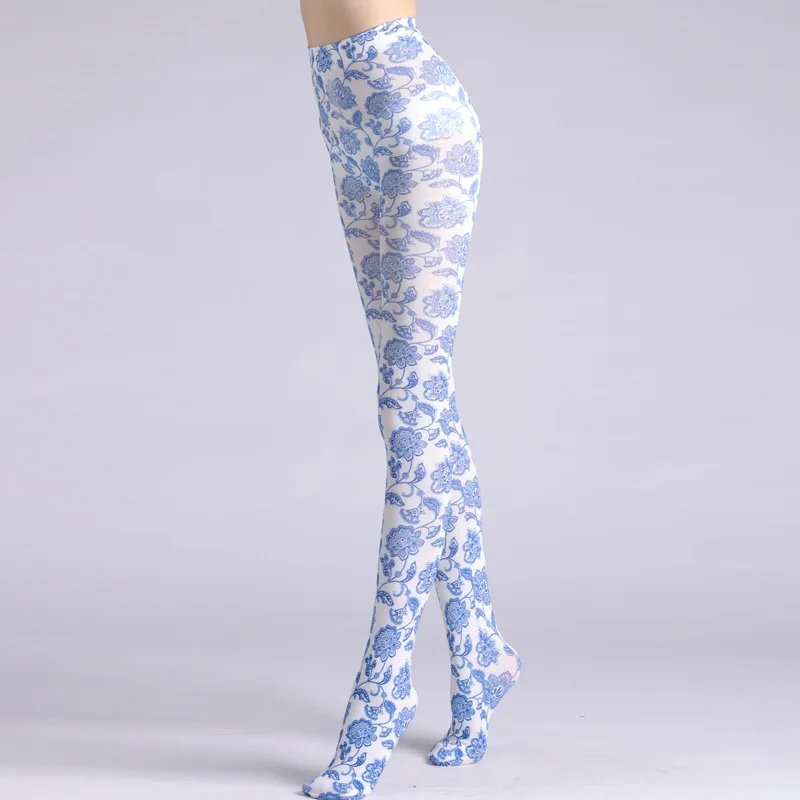 Japanese Style Floral Printed Tattoo Pantyhose Y2k Women Stylish Velvet Stockings Nightclub Tights Sweet Lolita Tattoo Pantyhose