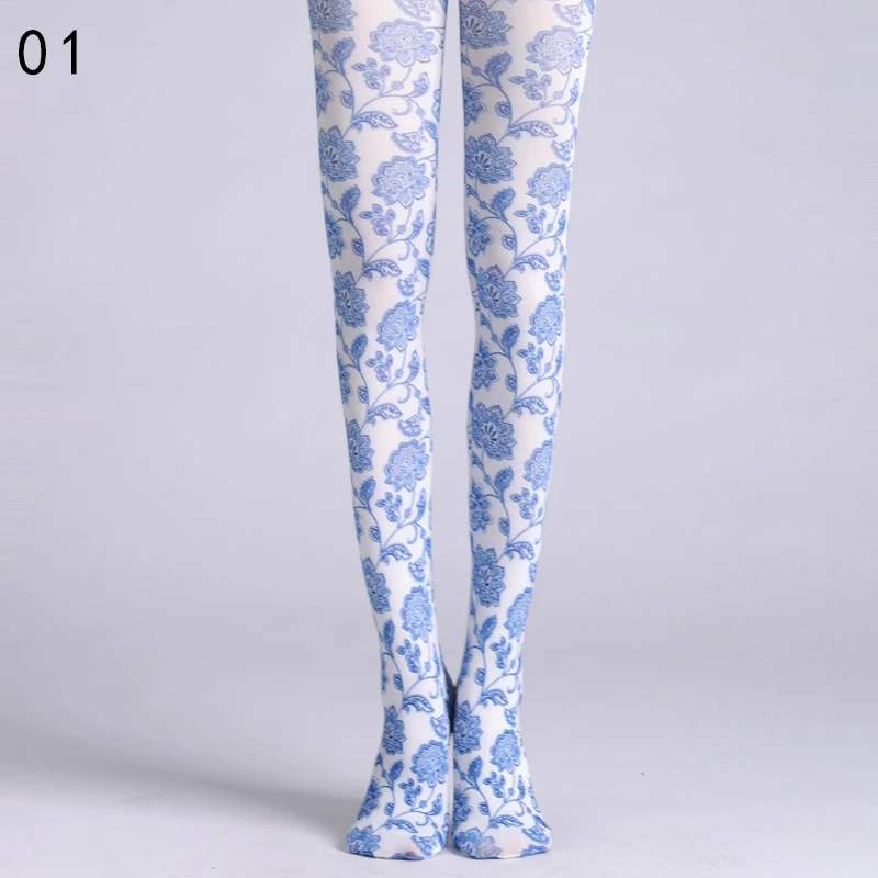Japanese Style Floral Printed Tattoo Pantyhose Y2k Women Stylish Velvet Stockings Nightclub Tights Sweet Lolita Tattoo Pantyhose