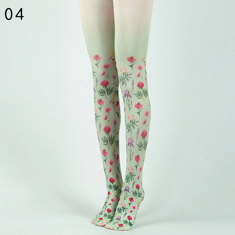 Japanese Style Floral Printed Tattoo Pantyhose Y2k Women Stylish Velvet Stockings Nightclub Tights Sweet Lolita Tattoo Pantyhose