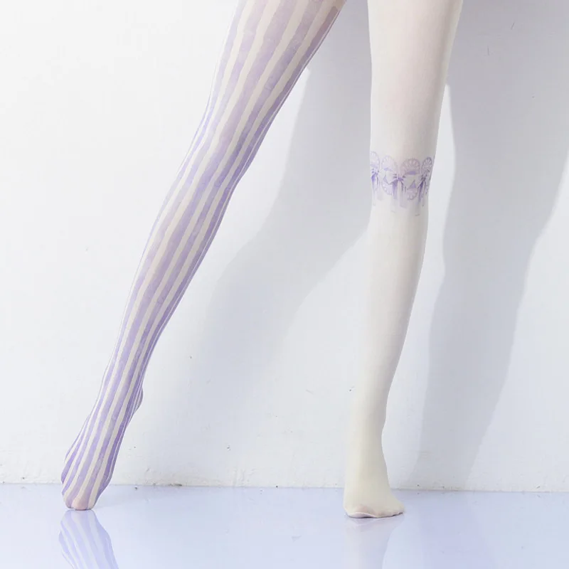 Japanese Style Floral Printed Tattoo Pantyhose Y2k Women Stylish Velvet Stockings Nightclub Tights Sweet Lolita Tattoo Pantyhose