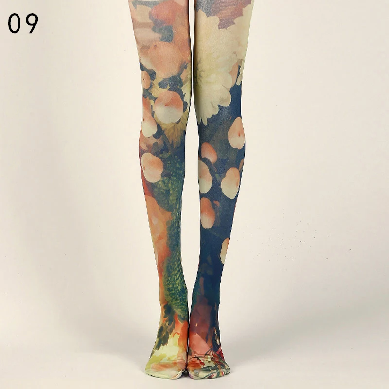 Japanese Style Floral Printed Tattoo Pantyhose Y2k Women Stylish Velvet Stockings Nightclub Tights Sweet Lolita Tattoo Pantyhose