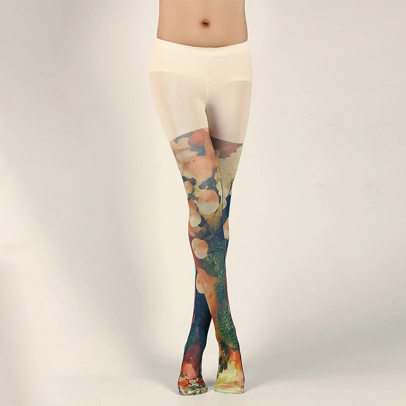 Japanese Style Floral Printed Tattoo Pantyhose Y2k Women Stylish Velvet Stockings Nightclub Tights Sweet Lolita Tattoo Pantyhose
