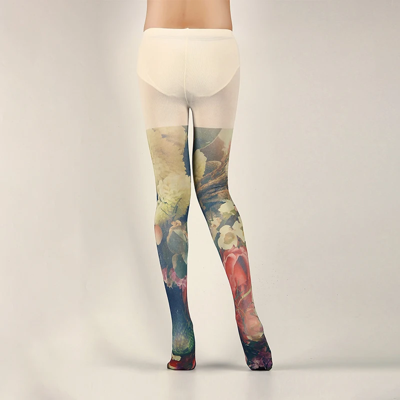 Japanese Style Floral Printed Tattoo Pantyhose Y2k Women Stylish Velvet Stockings Nightclub Tights Sweet Lolita Tattoo Pantyhose