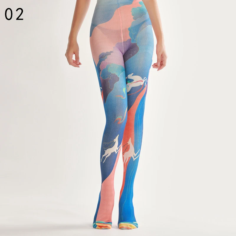 Japanese Style Floral Printed Tattoo Pantyhose Y2k Women Stylish Velvet Stockings Nightclub Tights Sweet Lolita Tattoo Pantyhose