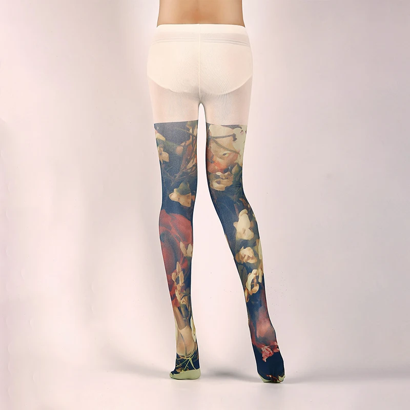 Japanese Style Floral Printed Tattoo Pantyhose Y2k Women Stylish Velvet Stockings Nightclub Tights Sweet Lolita Tattoo Pantyhose