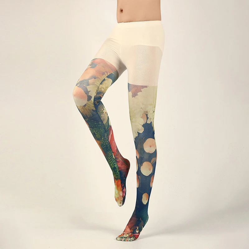 Japanese Style Floral Printed Tattoo Pantyhose Y2k Women Stylish Velvet Stockings Nightclub Tights Sweet Lolita Tattoo Pantyhose