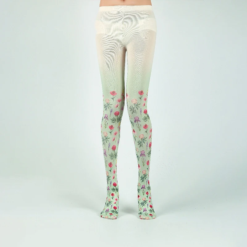 Japanese Style Floral Printed Tattoo Pantyhose Y2k Women Stylish Velvet Stockings Nightclub Tights Sweet Lolita Tattoo Pantyhose