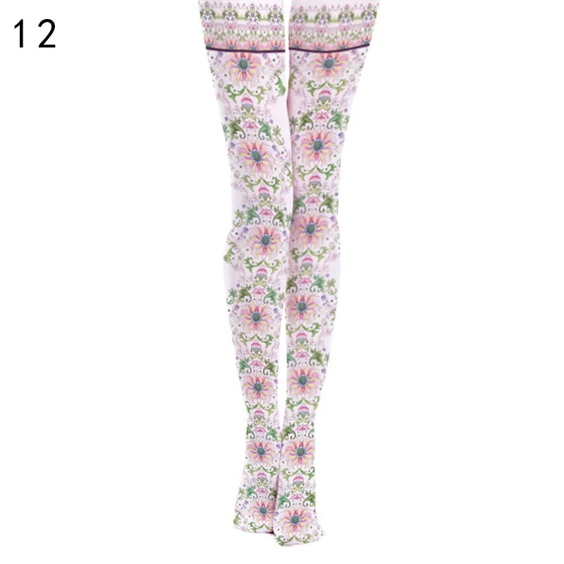 Japanese Style Floral Printed Tattoo Pantyhose Y2k Women Stylish Velvet Stockings Nightclub Tights Sweet Lolita Tattoo Pantyhose