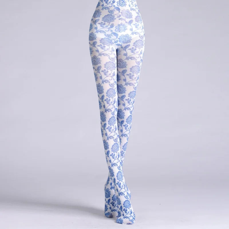 Japanese Style Floral Printed Tattoo Pantyhose Y2k Women Stylish Velvet Stockings Nightclub Tights Sweet Lolita Tattoo Pantyhose