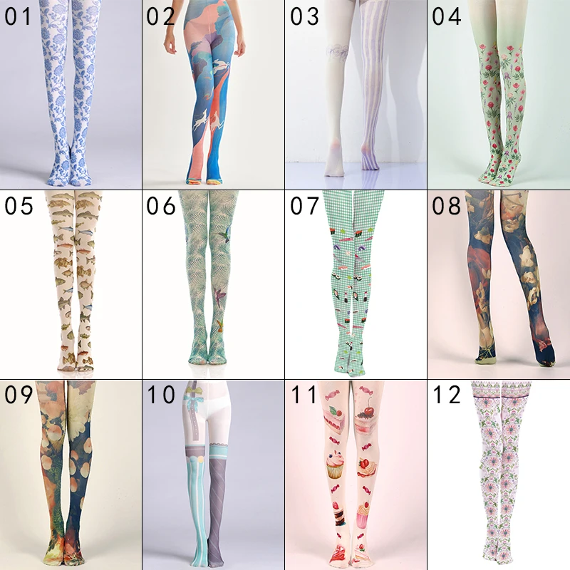 Japanese Style Floral Printed Tattoo Pantyhose Y2k Women Stylish Velvet Stockings Nightclub Tights Sweet Lolita Tattoo Pantyhose