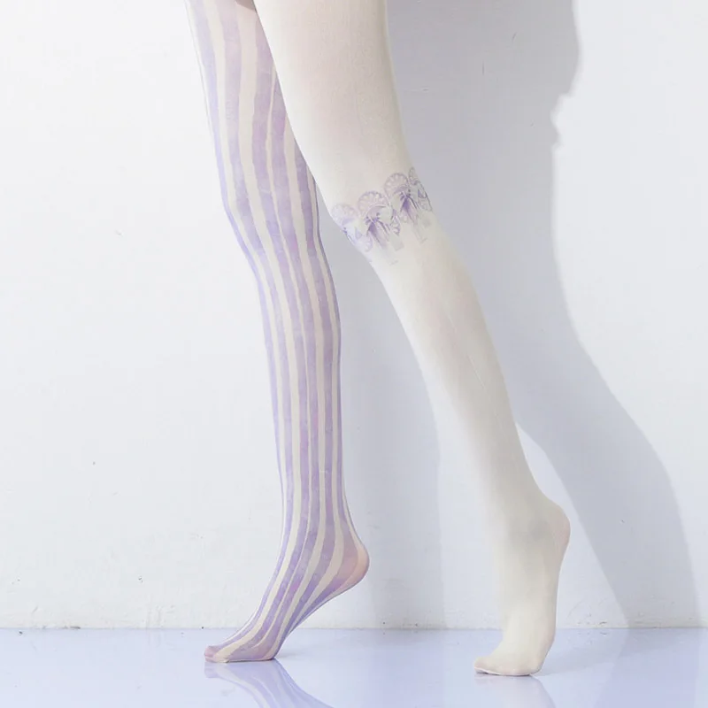 Japanese Style Floral Printed Tattoo Pantyhose Y2k Women Stylish Velvet Stockings Nightclub Tights Sweet Lolita Tattoo Pantyhose