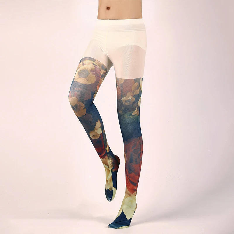 Japanese Style Floral Printed Tattoo Pantyhose Y2k Women Stylish Velvet Stockings Nightclub Tights Sweet Lolita Tattoo Pantyhose