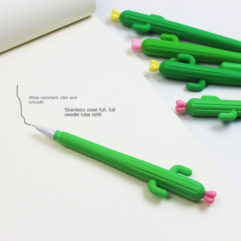 10 Sets of Cute Cartoon Stress Relief Pen Cactus Soft Glue Neutral Pen Student Creative Stationery Prickly Pear Shape Pen