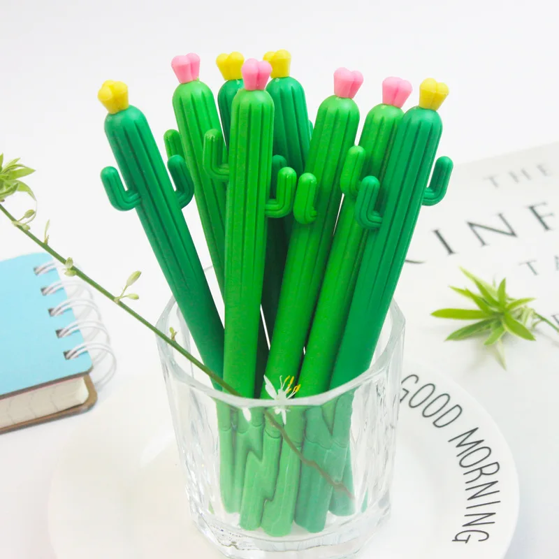 10 Sets of Cute Cartoon Stress Relief Pen Cactus Soft Glue Neutral Pen Student Creative Stationery Prickly Pear Shape Pen