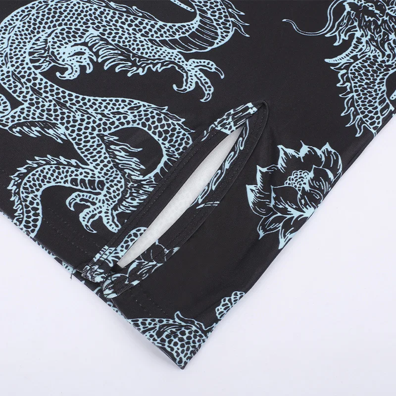 Ins Hotselling Chinese Cheongsam Dress Plus Size Qipao Vintage Dresses Dragon Print Oriental Fashion Streetwear Retro Chinese