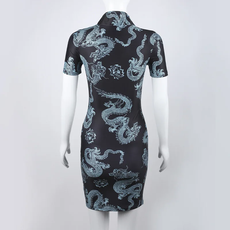 Ins Hotselling Chinese Cheongsam Dress Plus Size Qipao Vintage Dresses Dragon Print Oriental Fashion Streetwear Retro Chinese