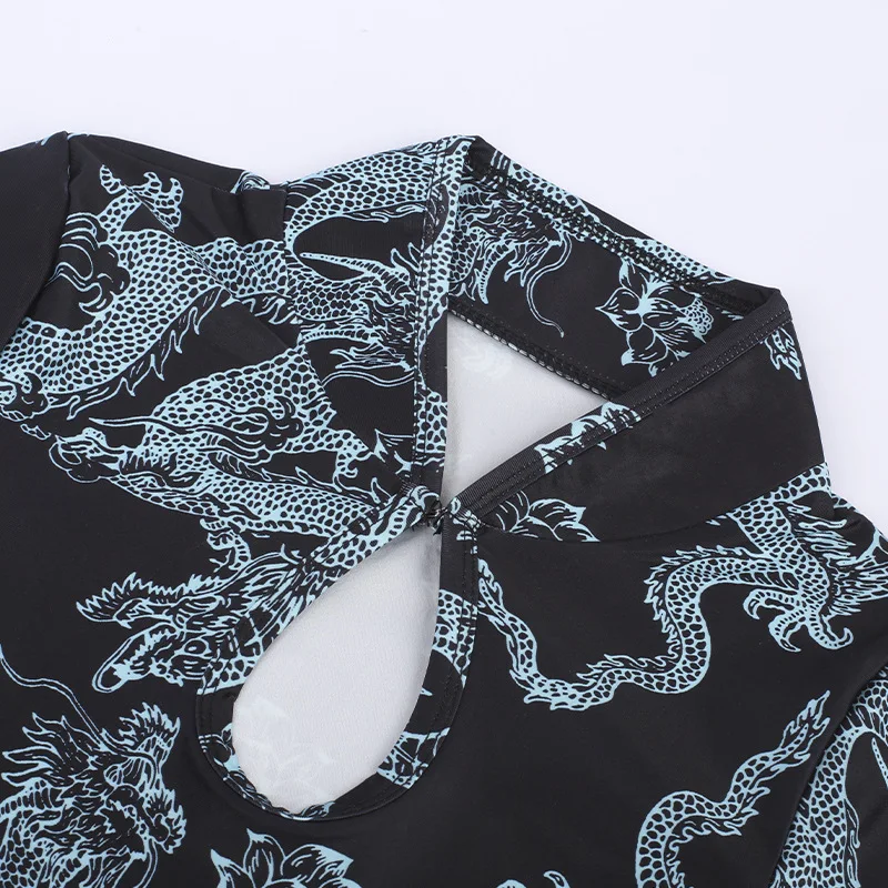 Ins Hotselling Chinese Cheongsam Dress Plus Size Qipao Vintage Dresses Dragon Print Oriental Fashion Streetwear Retro Chinese