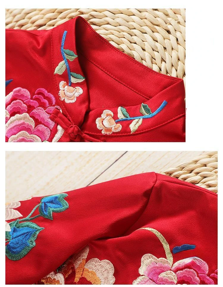 Embroidered Blouse Ethnic Style Retro Embroidery Chinese Blouse Women New Style Jacket Loose Cotton Coat Women's Autumn Hanfu