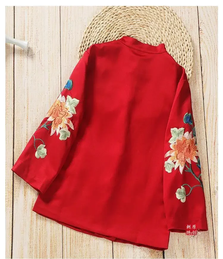Embroidered Blouse Ethnic Style Retro Embroidery Chinese Blouse Women New Style Jacket Loose Cotton Coat Women's Autumn Hanfu