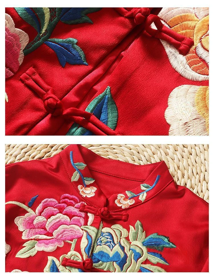Embroidered Blouse Ethnic Style Retro Embroidery Chinese Blouse Women New Style Jacket Loose Cotton Coat Women's Autumn Hanfu