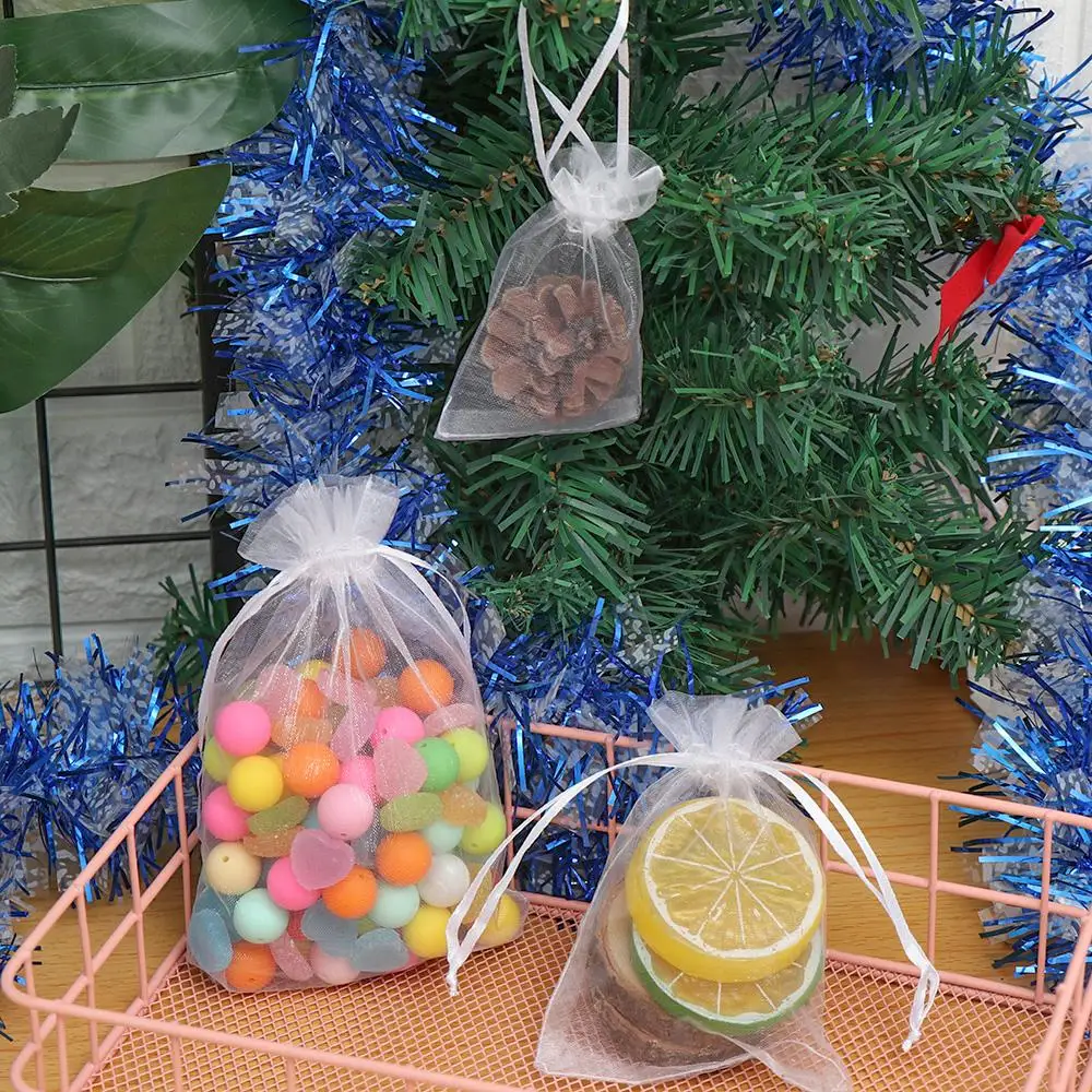 25Pcs/Set Organza Gauze Drawstring Bag Party Supply Christmas Favor Jewelry Packing Pouches Wedding Candy Pocket Gift Bags
