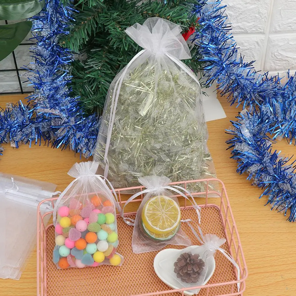 25Pcs/Set Organza Gauze Drawstring Bag Party Supply Christmas Favor Jewelry Packing Pouches Wedding Candy Pocket Gift Bags