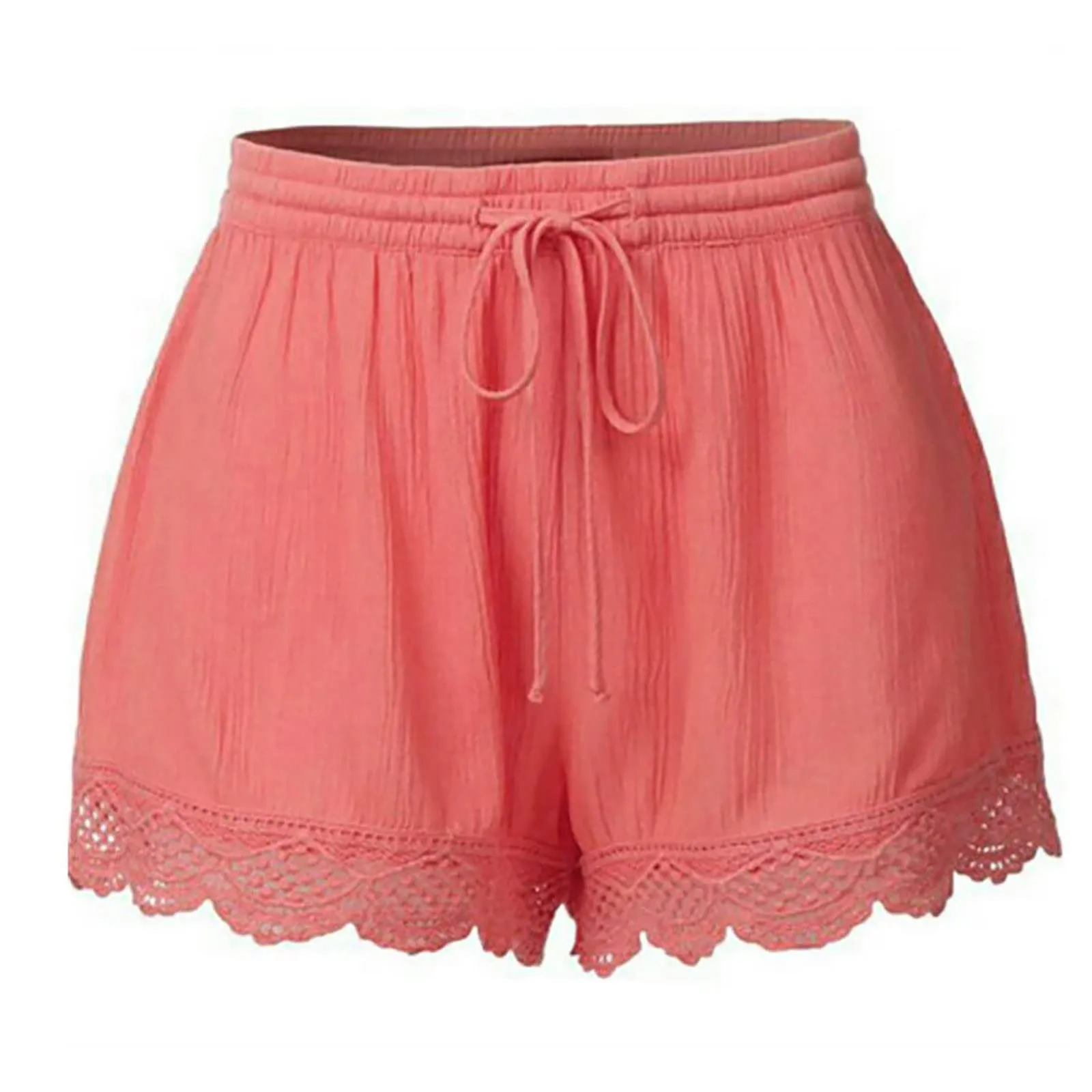 Shorts For Women Ruffle Hem Casual Shorts Plus Size Drawstring Lace Shorts