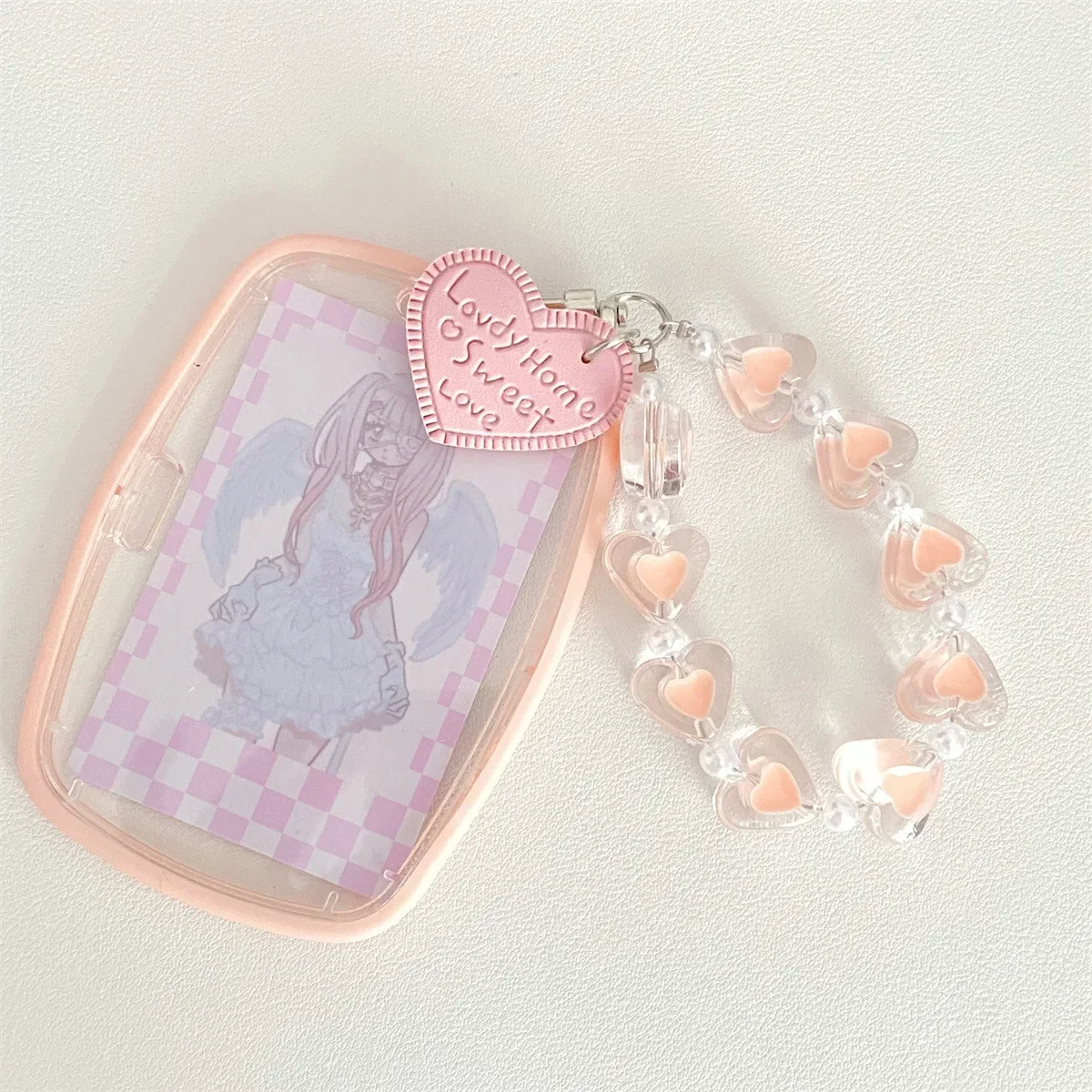 Cute Women Girls Pink Ellipse Photocard Holder Korean Fashion Kpop Idol Photo Card Organizer Kawaii ID Card Holder with Pendant