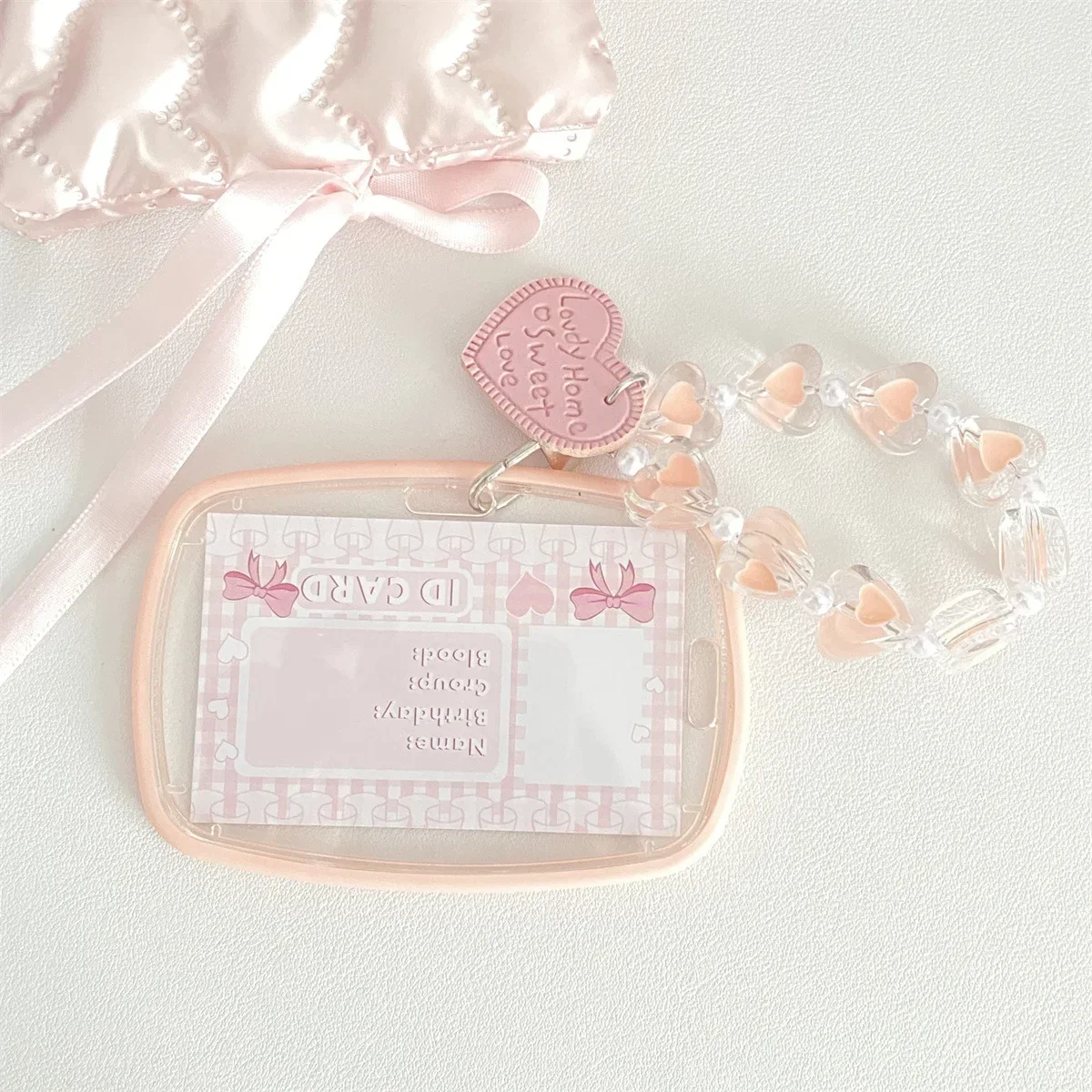 Cute Women Girls Pink Ellipse Photocard Holder Korean Fashion Kpop Idol Photo Card Organizer Kawaii ID Card Holder with Pendant
