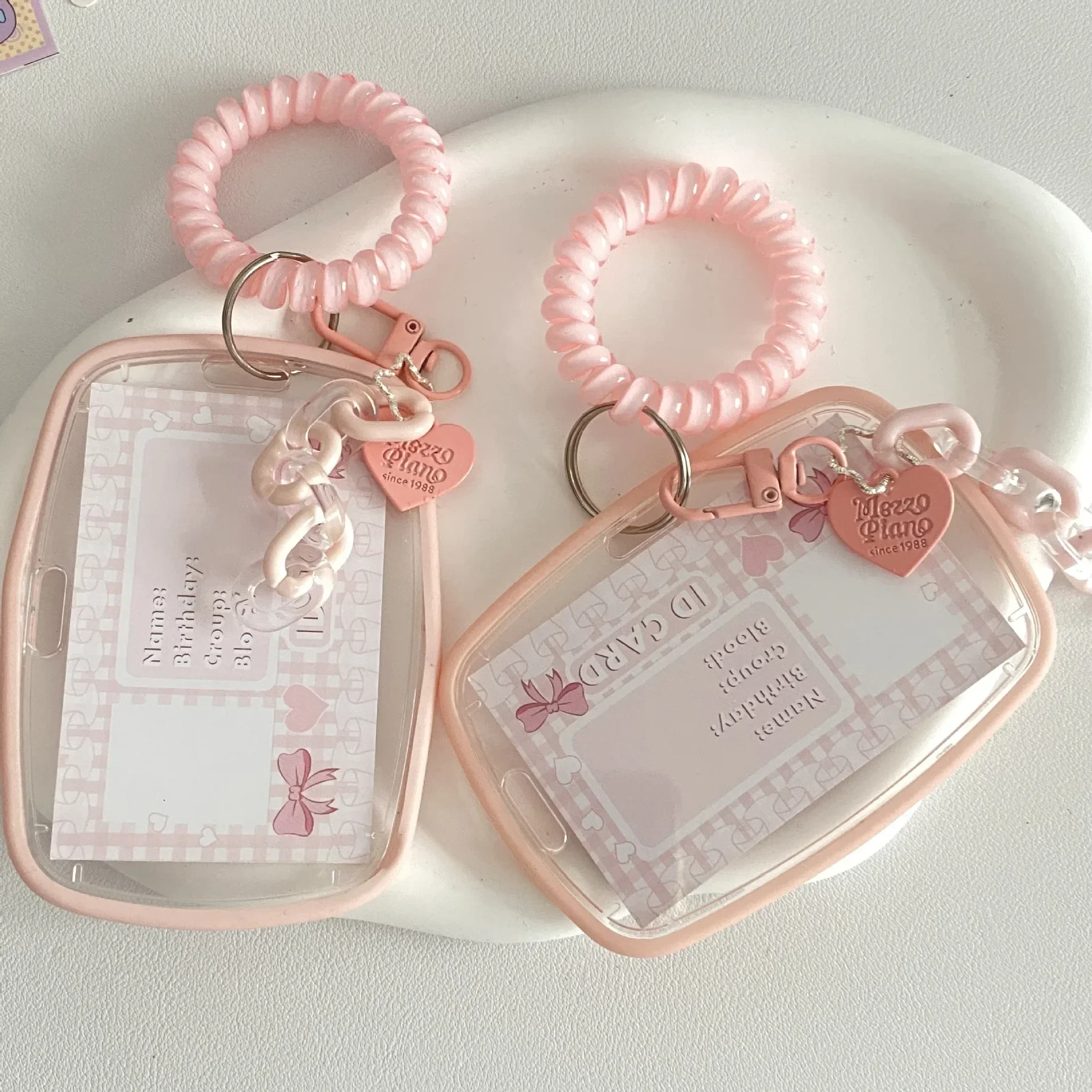 Cute Women Girls Pink Ellipse Photocard Holder Korean Fashion Kpop Idol Photo Card Organizer Kawaii ID Card Holder with Pendant