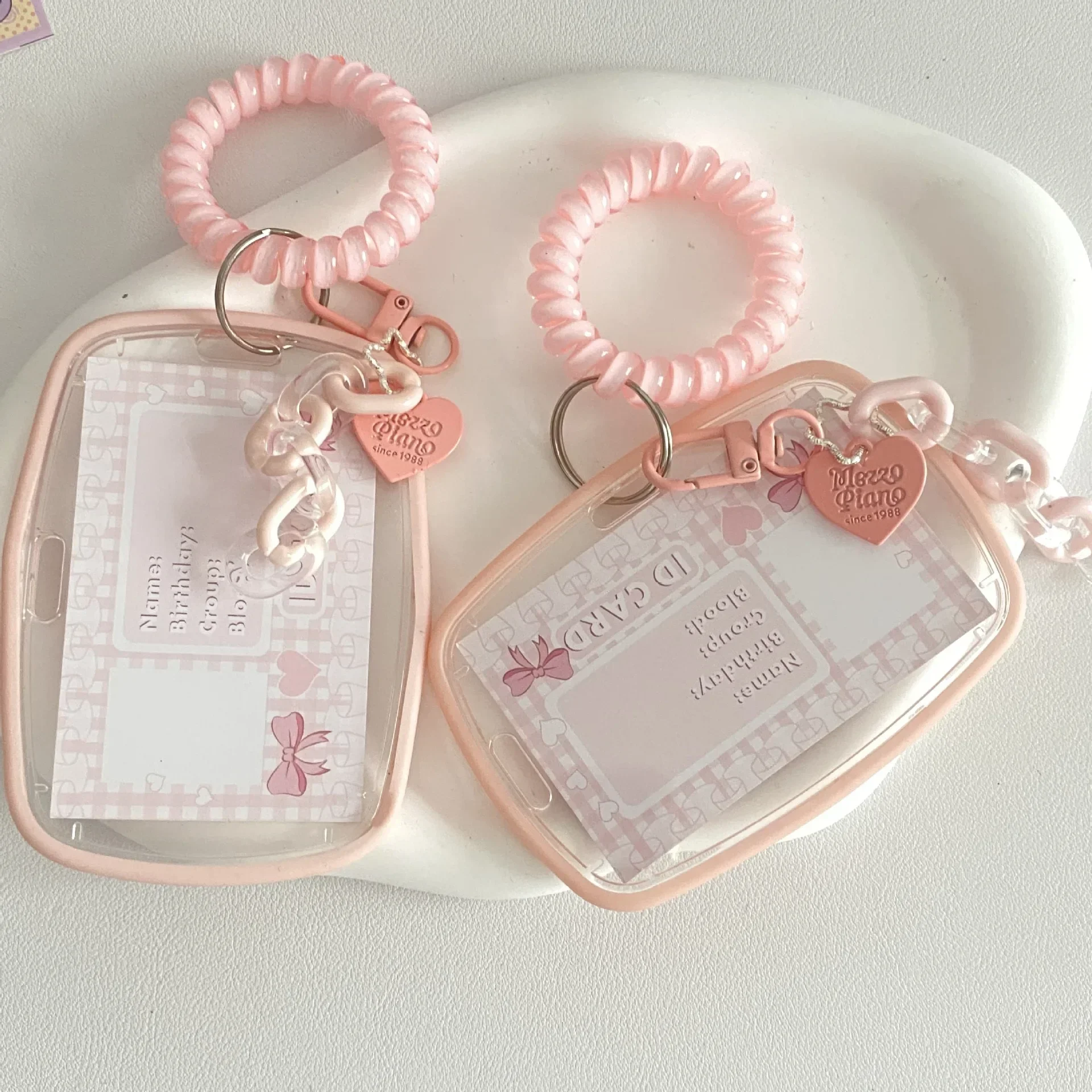 Cute Women Girls Pink Ellipse Photocard Holder Korean Fashion Kpop Idol Photo Card Organizer Kawaii ID Card Holder with Pendant