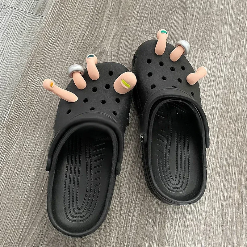 3D Toe Charms Fingers Set DIY Funny Toe Simulation Foot Thumbs Hole Shoe Decoration Summer Slippers Accessories