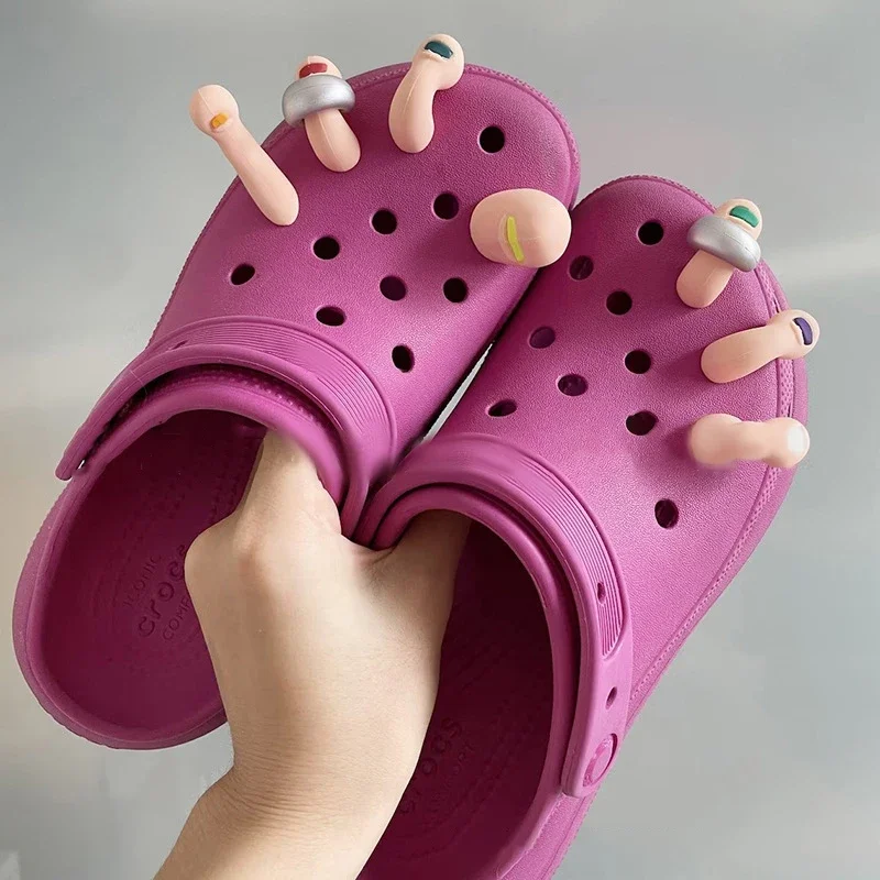 3D Toe Charms Fingers Set DIY Funny Toe Simulation Foot Thumbs Hole Shoe Decoration Summer Slippers Accessories