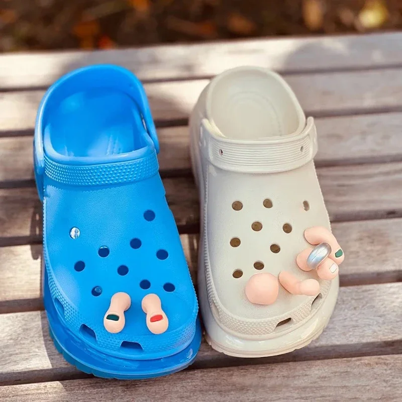 3D Toe Charms Fingers Set DIY Funny Toe Simulation Foot Thumbs Hole Shoe Decoration Summer Slippers Accessories