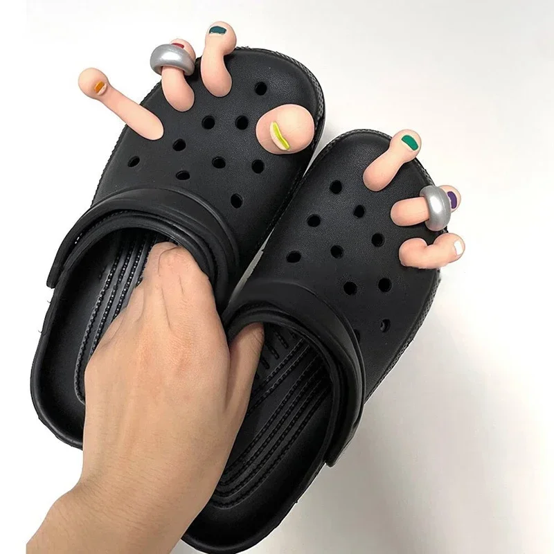 3D Toe Charms Fingers Set DIY Funny Toe Simulation Foot Thumbs Hole Shoe Decoration Summer Slippers Accessories