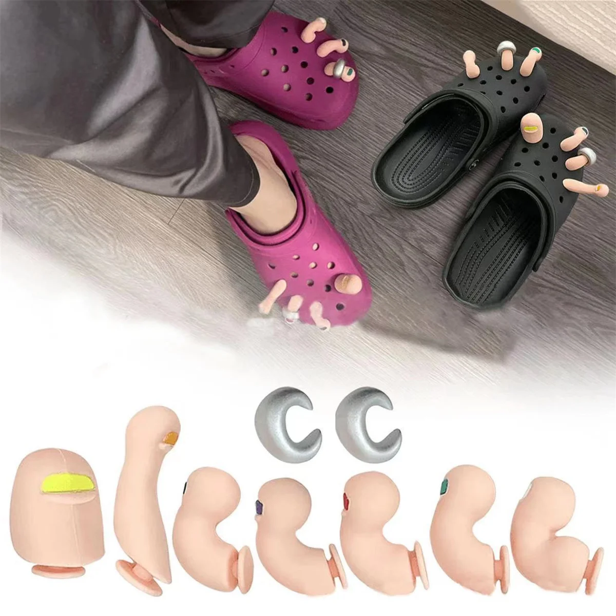 3D Toe Charms Fingers Set DIY Funny Toe Simulation Foot Thumbs Hole Shoe Decoration Summer Slippers Accessories