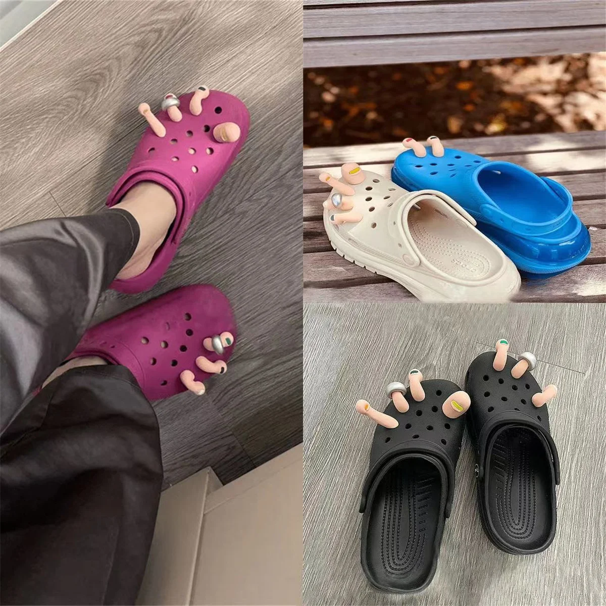 3D Toe Charms Fingers Set DIY Funny Toe Simulation Foot Thumbs Hole Shoe Decoration Summer Slippers Accessories