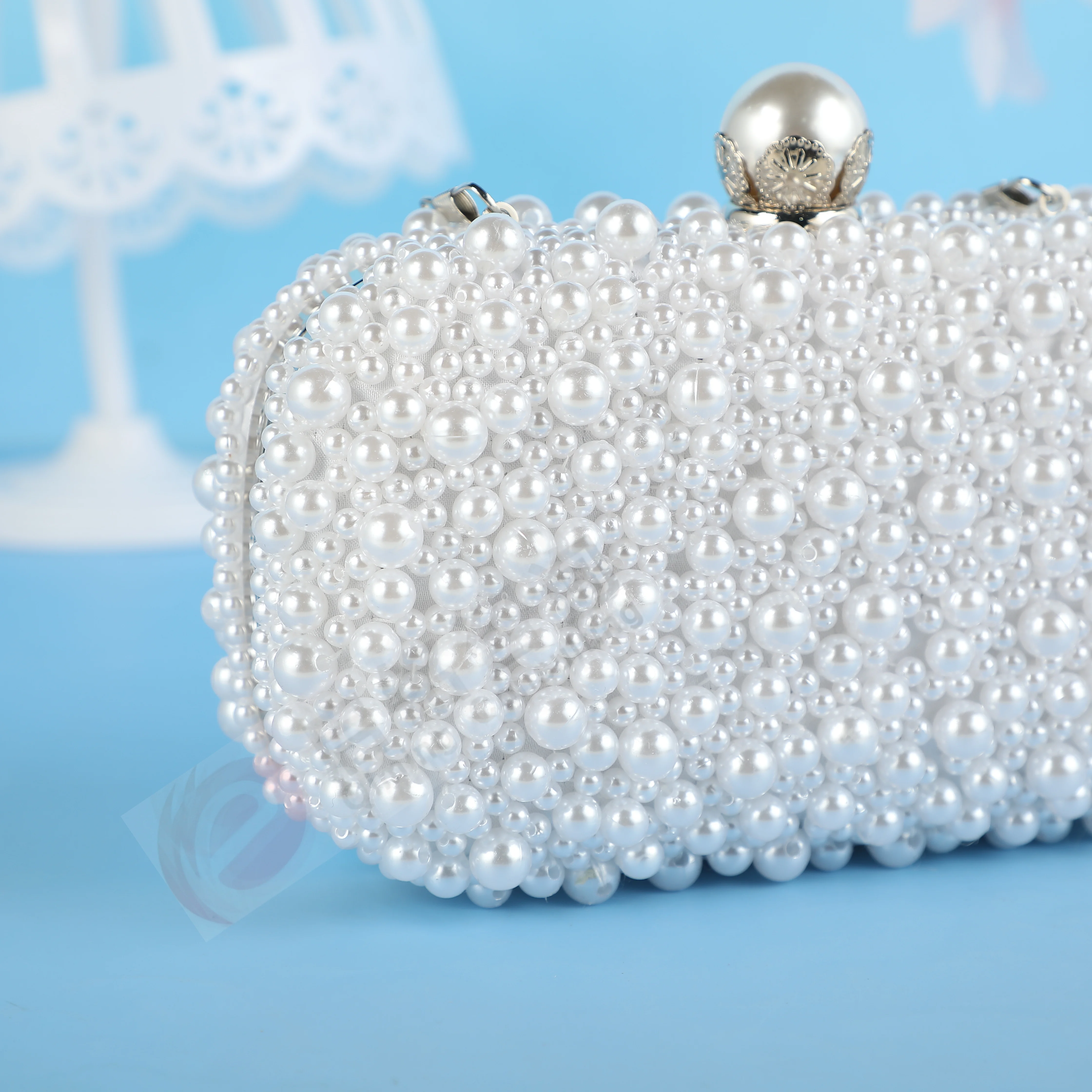 Luxury handmade wedding evening bag chain shoulder bag Full Beaded clutch bag Ladies Artificial Pearls Handbag for Wedding Party