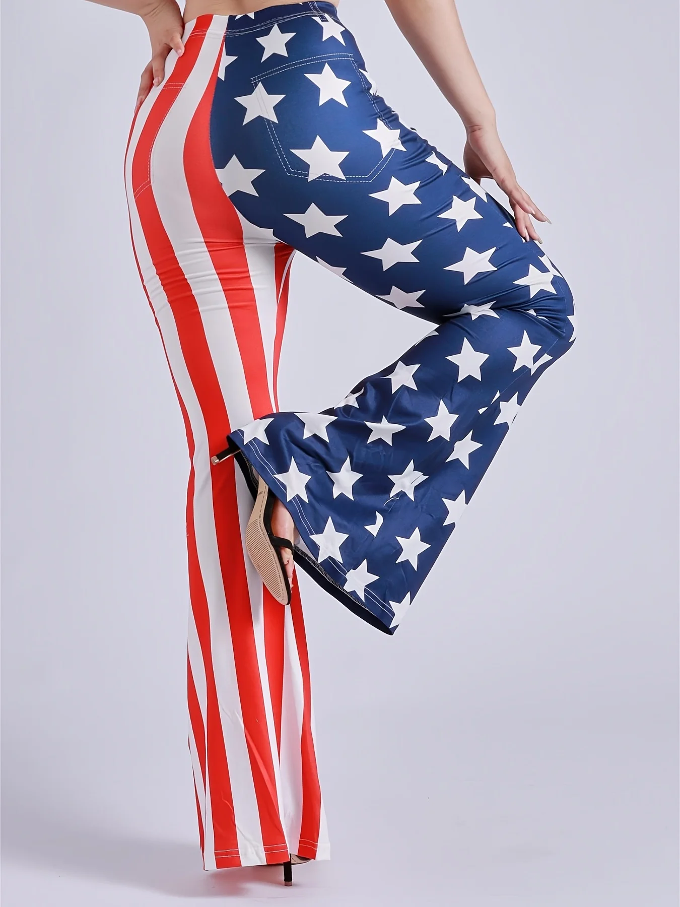 Star Spangled Flag Printed Bell Pants For Women's Slim Fit High Waist Casual Comfort High Elasticity