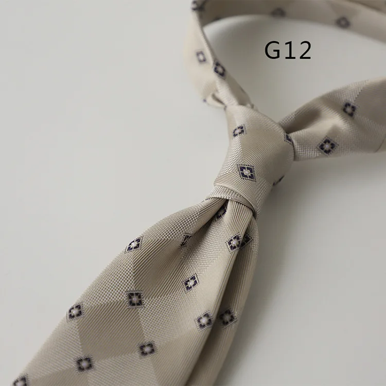 Korean Formal 8CM Polyester Jacquard Neck Ties For Men Luxury Striped Plaid Wine Red Brown Neckties Business Tie Wedding Cravat