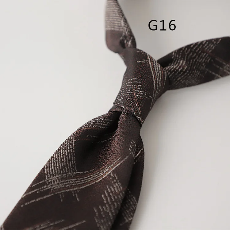 Korean Formal 8CM Polyester Jacquard Neck Ties For Men Luxury Striped Plaid Wine Red Brown Neckties Business Tie Wedding Cravat
