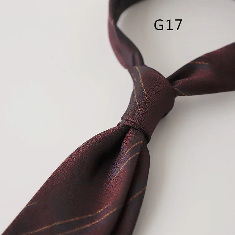 Korean Formal 8CM Polyester Jacquard Neck Ties For Men Luxury Striped Plaid Wine Red Brown Neckties Business Tie Wedding Cravat