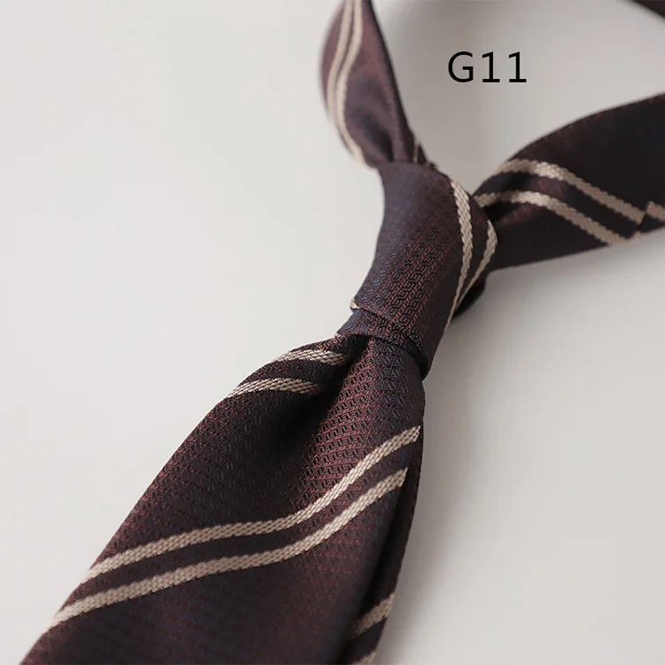 Korean Formal 8CM Polyester Jacquard Neck Ties For Men Luxury Striped Plaid Wine Red Brown Neckties Business Tie Wedding Cravat