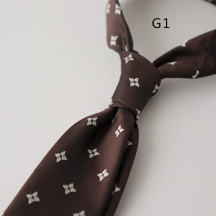 Korean Formal 8CM Polyester Jacquard Neck Ties For Men Luxury Striped Plaid Wine Red Brown Neckties Business Tie Wedding Cravat