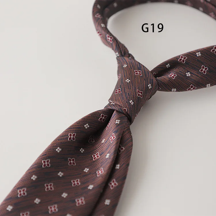 Korean Formal 8CM Polyester Jacquard Neck Ties For Men Luxury Striped Plaid Wine Red Brown Neckties Business Tie Wedding Cravat